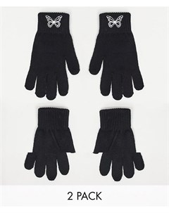 Набор из 2 пар черных перчаток для сенсорных экранов из переработанного полиэстера с вышивкой Asos design