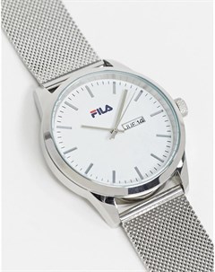 Серебристые часы с белым циферблатом Fila