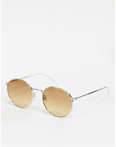 Солнцезащитные очки в круглой золотистой оправе с коричневыми линзами Tommy hilfiger