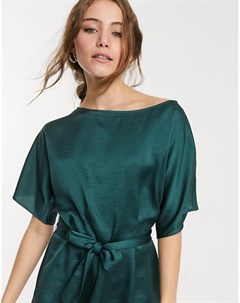 Зеленая блузка с расклешенными рукавами и поясом Lipsy
