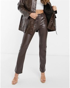 Прямые брюки из искусственной кожи шоколадного цвета с классической талией в стиле 90 х Asos design