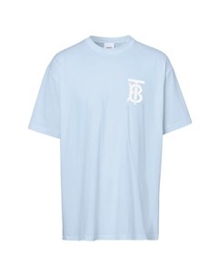 Голубая хлопковая футболка с монограммой Burberry