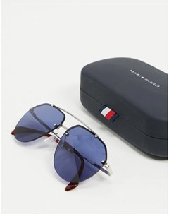 Серебристые очки авиаторы с синими стеклами Tommy hilfiger