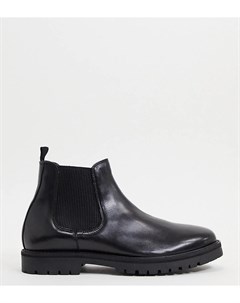 Черные массивные кожаные ботинки челси Wide Fit Silver street