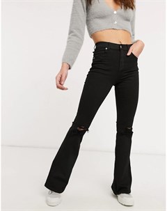 Черные расклешенные джинсы с рваными разрезами на коленях Macy Dr denim