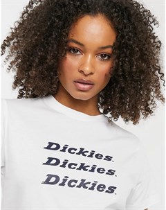 Белая футболка с тремя логотипами Dickies