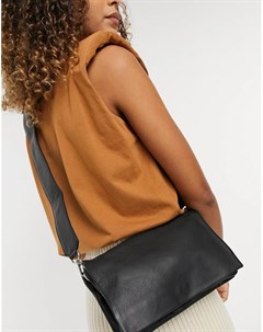 Черная кожаная сумка через плечо с несколькими отделениями и широким ремнем Asos design