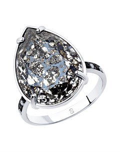 Кольцо из серебра с чёрным кристаллом Swarovski и фианитами Sokolov