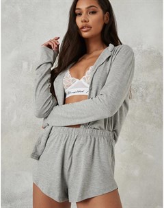 Пижамный комплект серого цвета из топа на пуговицах и шорт Missguided