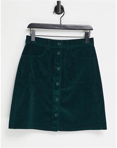 Зеленая вельветовая юбка на пуговицах French connection
