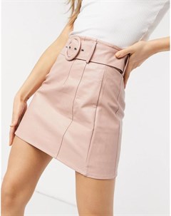 Розовая мини юбка из искусственной кожи с ремнем Glamorous
