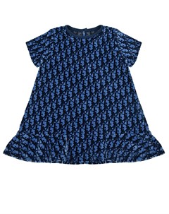 Синее платье из велюра с логотипом детское Dior