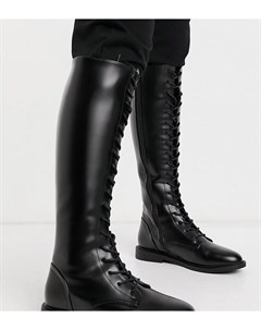 Черные ботильоны до колена в строгом стиле на шнуровке для широкой стопы Wide Fit Cassie Asos design