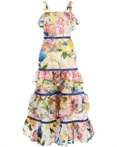 Ярусное платье с цветочным принтом Marchesa
