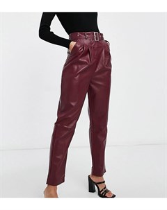 Бордовые брюки из искусственной кожи с поясом Violet romance tall