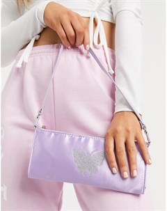 Плоская удлиненная сумка сиреневого цвета на плечо в стиле 90 х с бабочкой в стиле горячей фиксации Asos design