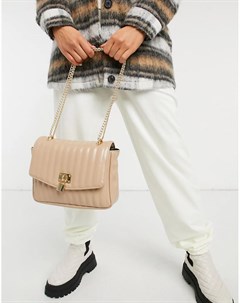 Бежевая лаковая стеганая сумка через плечо с декоративным навесным замочком Asos design
