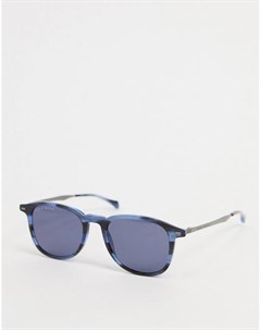Синие солнцезащитные очки в круглой черепаховой оправе Hugo Boss