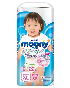 Японские подгузники трусики для девочек XL 12 17кг 38шт Moony