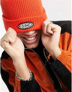 Темно оранжевая шапка бини с логотипом Grimey