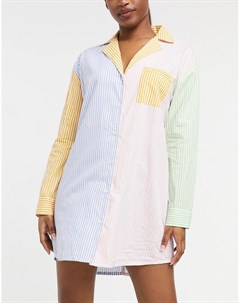 Ночная oversized сорочка в стиле колор блок из ткани в полоску пастельных тонов Daisy street