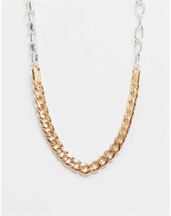 Серебристое и золотистое ожерелье с цепочками разного плетения Icon brand
