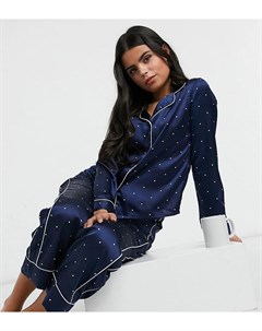 Атласная темно синяя пижама в горошек Vero moda petite