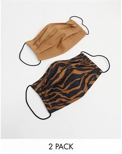 Набор из 2 масок для лица с принтом зебра и бежевого цвета Pieces