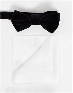 Черный бархатный галстук бабочка и белый платок для пиджака Devils advocate