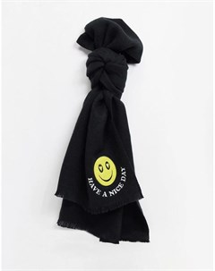 Супермягкий длинный шарф черного цвета с необработанным краем и вышивкой в виде смайлика Asos design