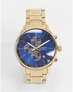 Золотистые часы браслет с синим циферблатом Sekonda
