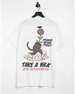 Белая футболка с принтом Take a walk на спине Crooked tongues
