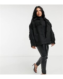Черная куртка с бахромой x Megan McKenna In the style plus