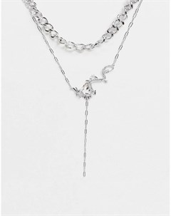 Серебристое ожерелье в несколько рядов с подвеской в виде дракона и лариатом Asos design