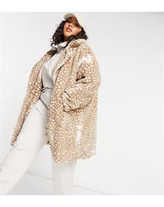 Двубортное пальто из искусственного меха со звериным принтом Daisy street plus