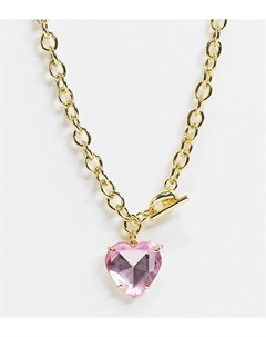 Позолоченное массивное ожерелье с T образным ремешком и подвеской из акрилового камня розового цвета Image gang