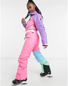 Разноцветный женский горнолыжный костюм в в стиле колор блок OOSC Old school ski