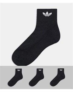 Набор из 3 пар черных носков до щиколотки с логотипом трилистником Adidas originals