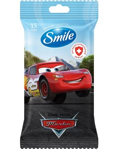 Детские влажные салфетки Disney Cars антибактериальные в ассорт 15шт Smile