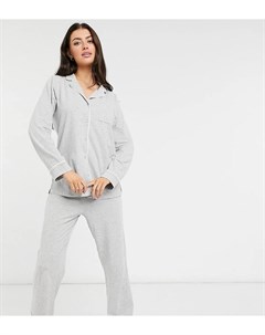 Серая меланжевая пижама из органического хлопка со штанами и рубашкой с отложным воротником Lindex