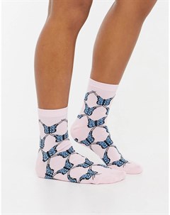 Розовые носки до щиколотки с принтом в виде бабочек Asos design