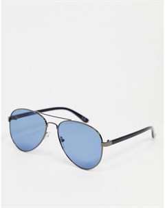 Стальные серые солнцезащитные очки авиаторы с синими стеклами Asos design