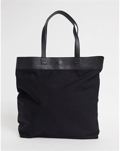 Черная большая сумка тоут из парусины и кожи Asos design