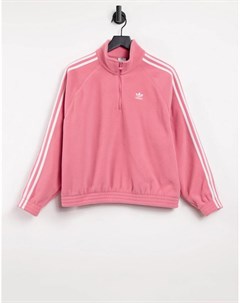 Туманно розовый флисовый свитшот с короткой молнией и тремя полосками Adicolor Adidas originals