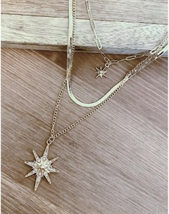 Золотистое ярусное ожерелье с подвесками в виде звезд Asos design