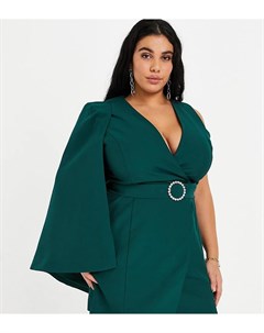Темно зеленое платье мини с накидкой на одно плечо с поясом со стразами Lavish Alice Lavish alice plus