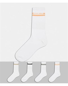 Набор из 4 пар белых носков с полосками и логотипом Jack & jones