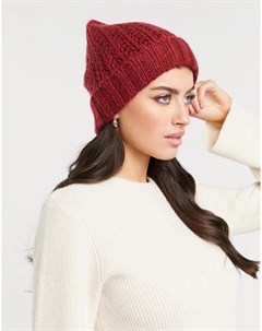 Темно красная шапка бини с вязкой косичкой Urbancode