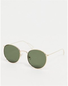 Солнцезащитные очки в круглой золотистой оправе с зелеными стеклами Weekday