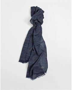 Небольшой шарф из хлопка и льна в клетку темно синего и белого цветов Lacoste